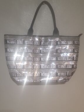 Victoria's Secret Silver Sequin Logo Tote